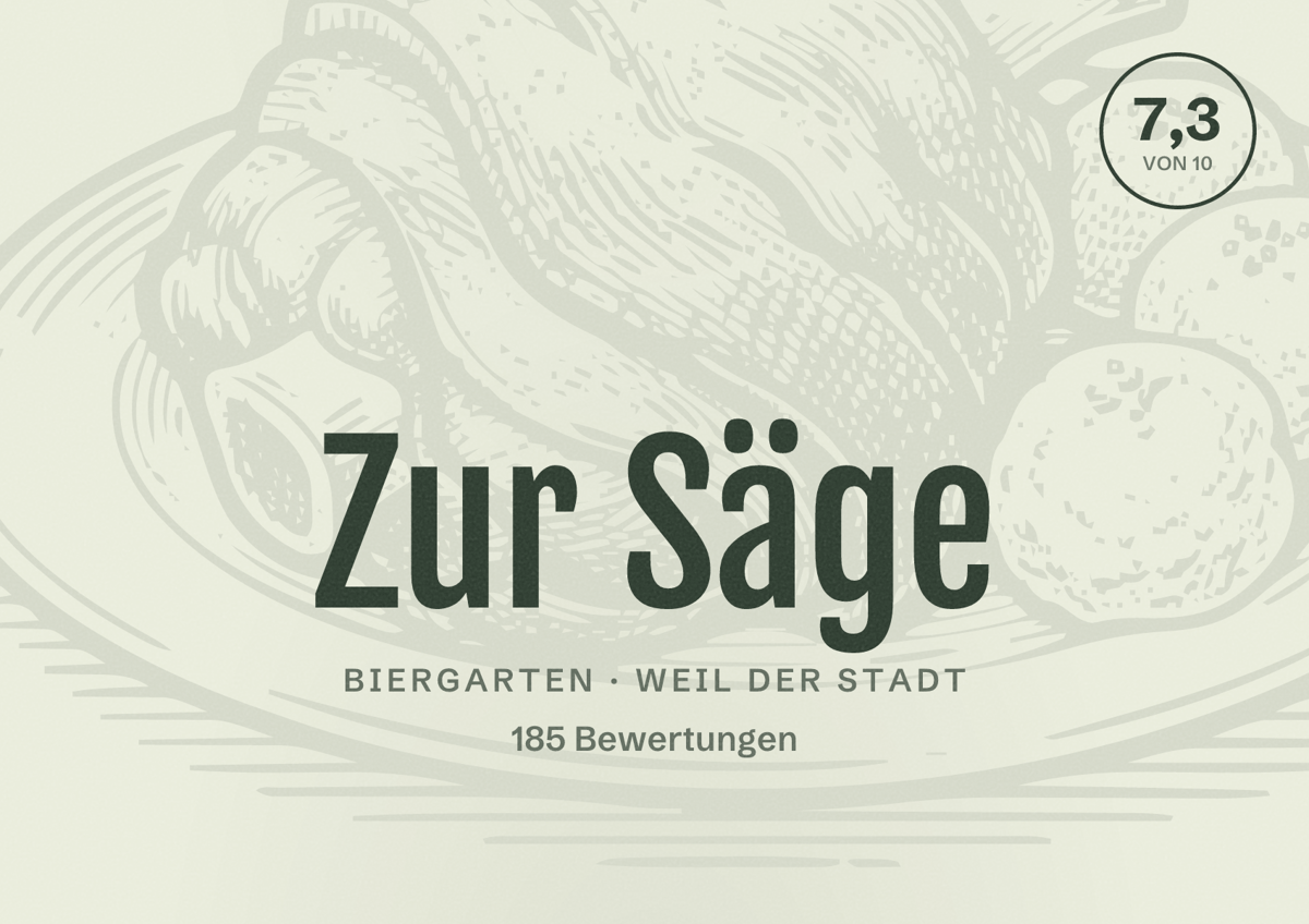 Illustriertes Poster von Zur Säge, Biergarten in Weil der Stadt: Bewertung 7,3 von 10 aus 185 Bewertungen