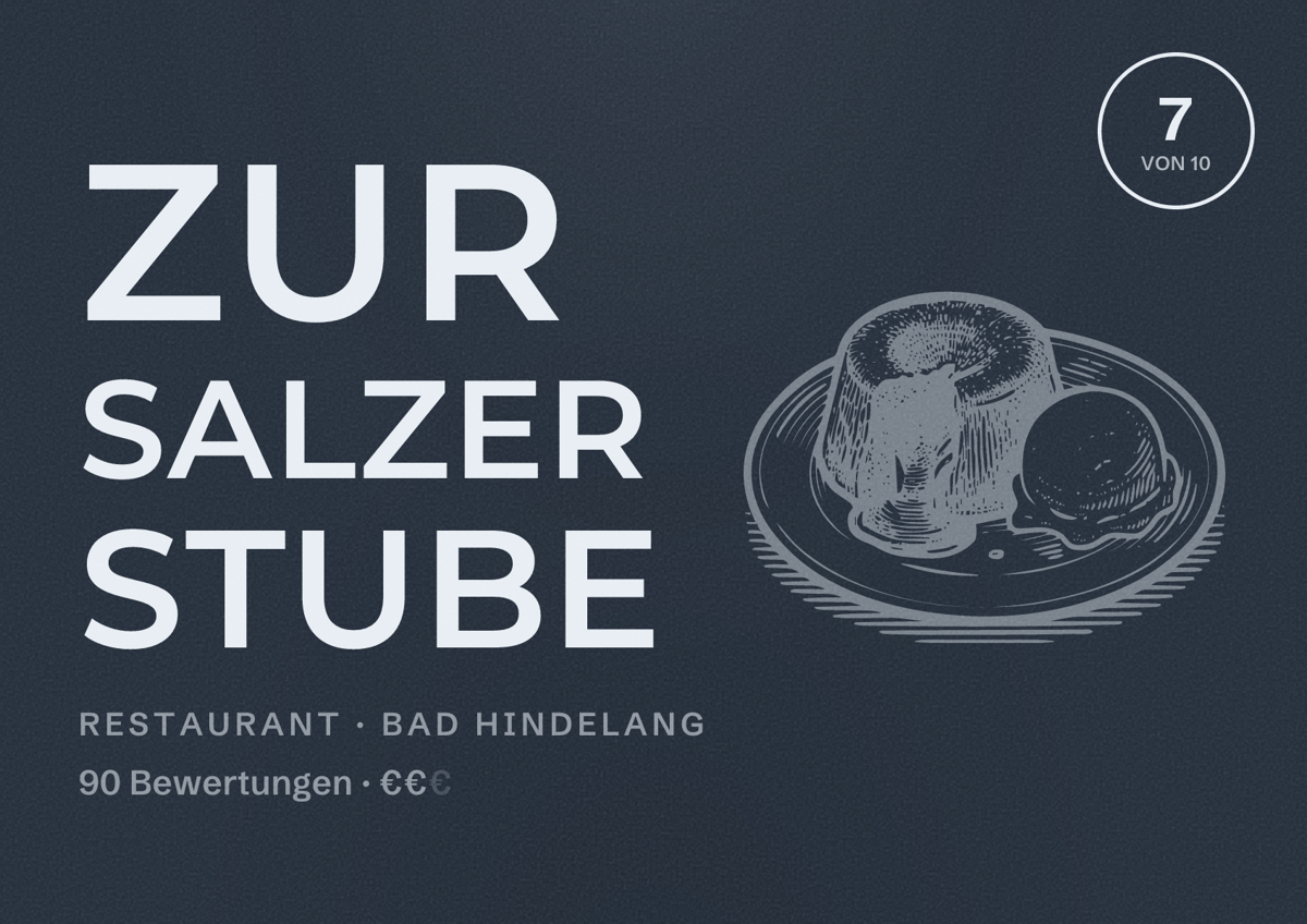 Illustriertes Poster von Zur Salzer Stube, Restaurant in Bad Hindelang: Bewertung 7 von 10 aus 90 Bewertungen, Preisniveau €€