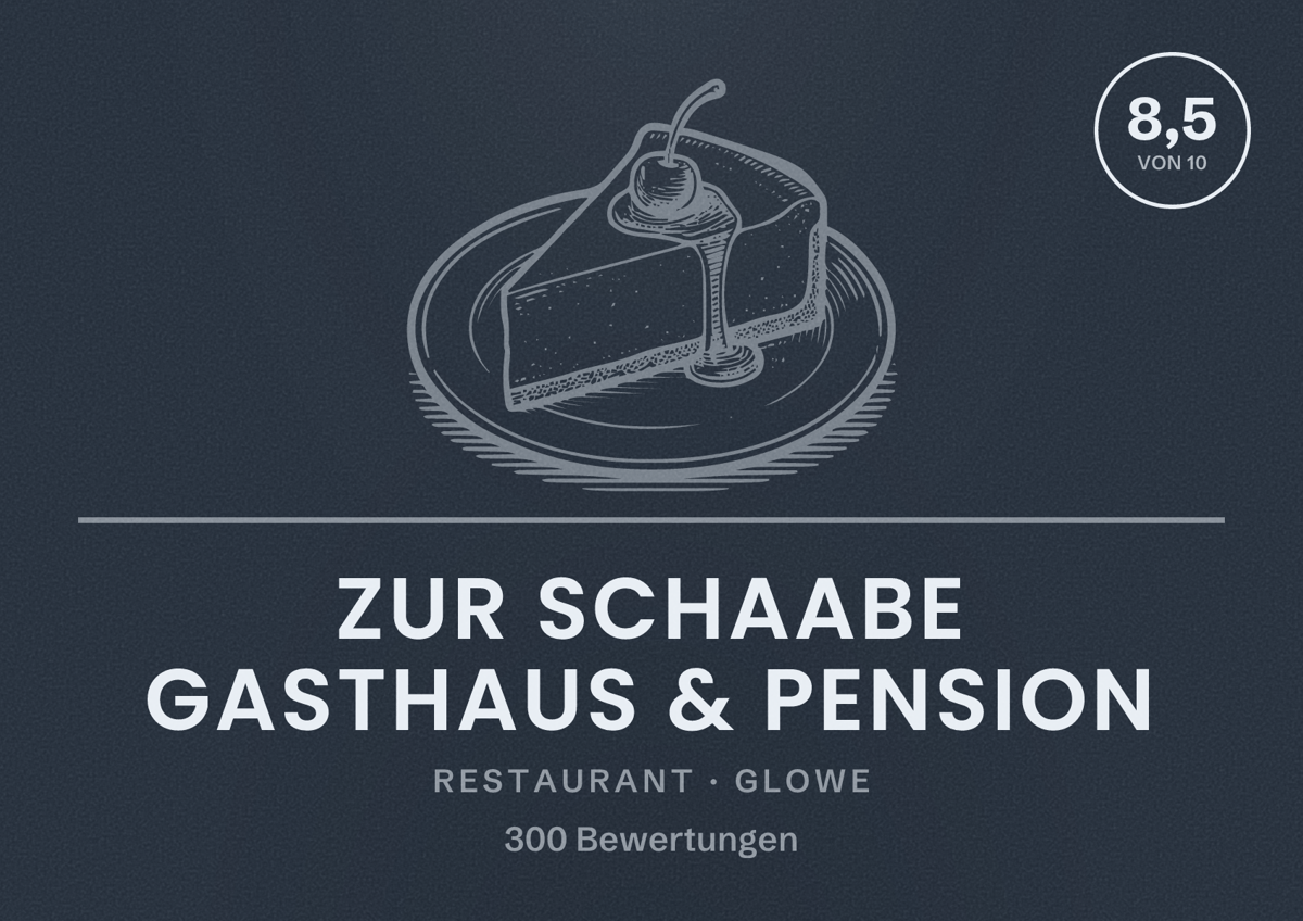 Illustriertes Poster von Zur Schaabe Gasthaus & Pension, Restaurant in Glowe: Bewertung 8,5 von 10 aus 300 Bewertungen
