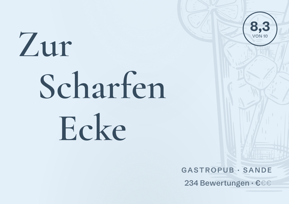 Illustriertes Poster von Zur Scharfen Ecke, Gastropub in Sande: Bewertung 8,3 von 10 aus 234 Bewertungen, Preisniveau €