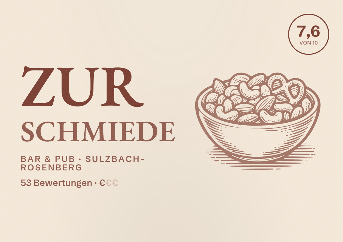 Illustriertes Poster von Zur Schmiede, Bar & Pub in Sulzbach-Rosenberg: Bewertung 7,6 von 10 aus 53 Bewertungen, Preisniveau €