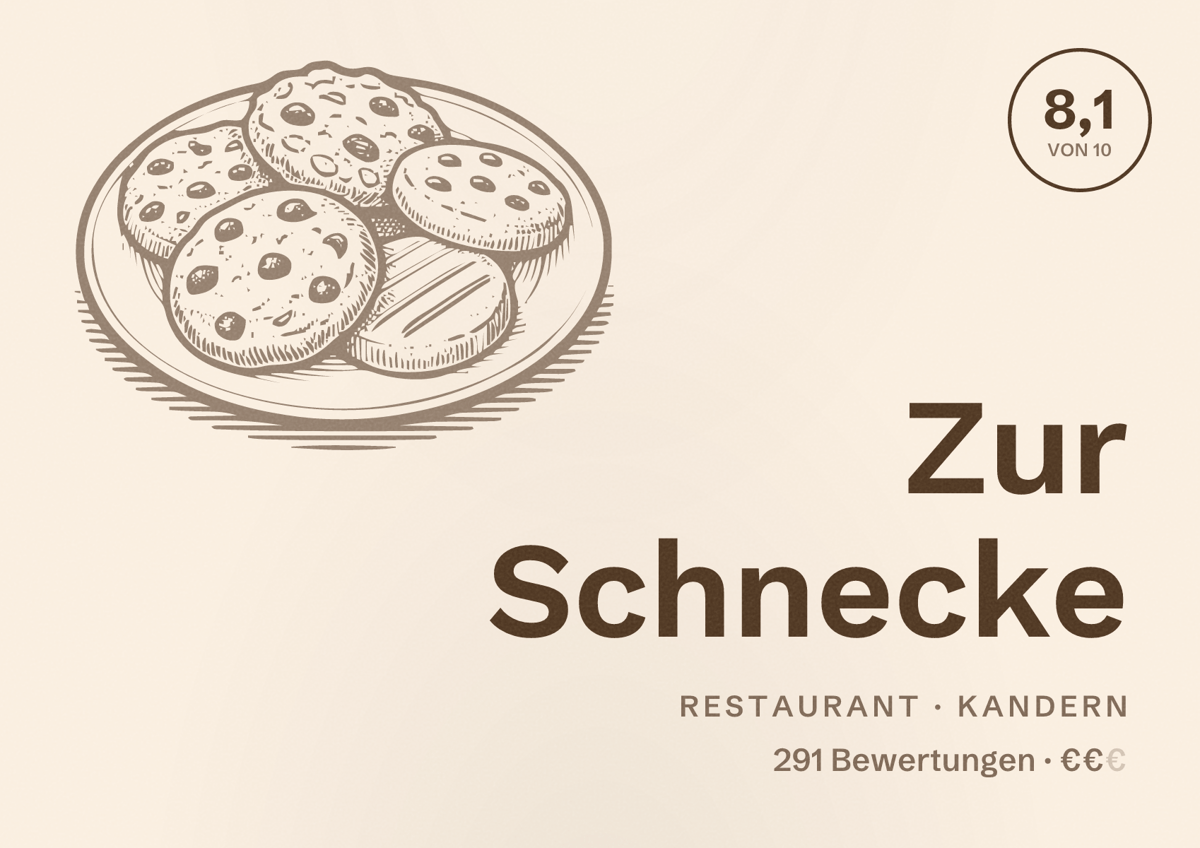 Illustriertes Poster von Zur Schnecke, Restaurant in Kandern: Bewertung 8,1 von 10 aus 291 Bewertungen, Preisniveau €€