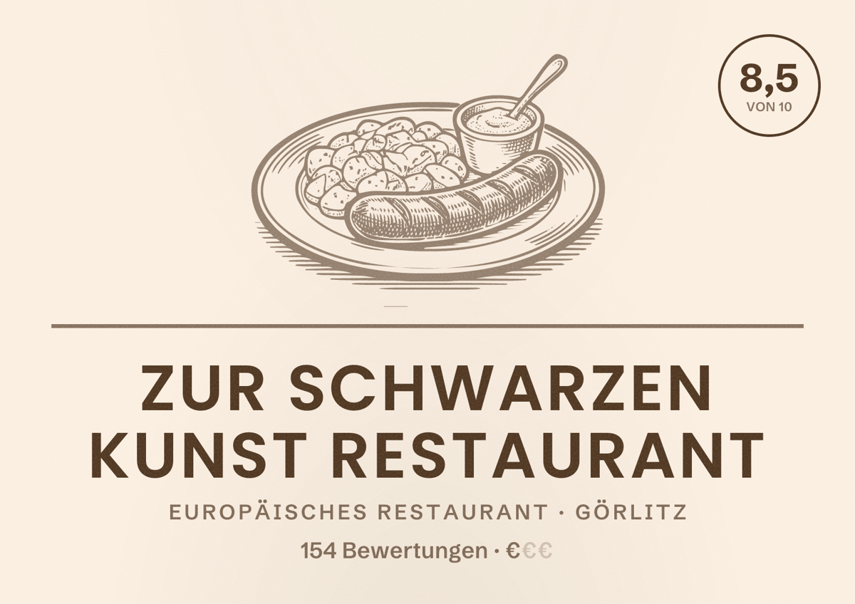 Illustriertes Poster von Zur Schwarzen Kunst Restaurant, Europäisches Restaurant in Görlitz: Bewertung 8,5 von 10 aus 154 Bewertungen, Preisniveau €
