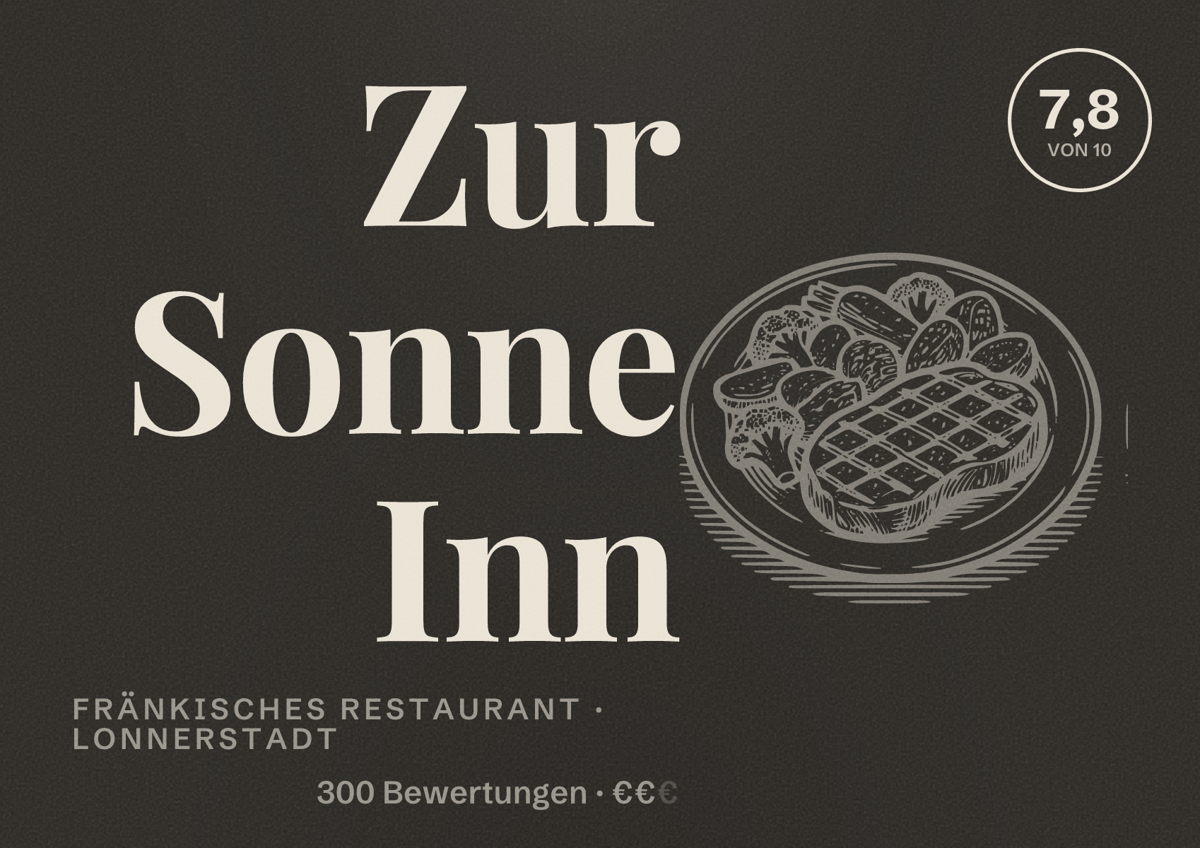 Illustriertes Poster von Zur Sonne Inn, Fränkisches Restaurant in Lonnerstadt: Bewertung 7,8 von 10 aus 300 Bewertungen, Preisniveau €€