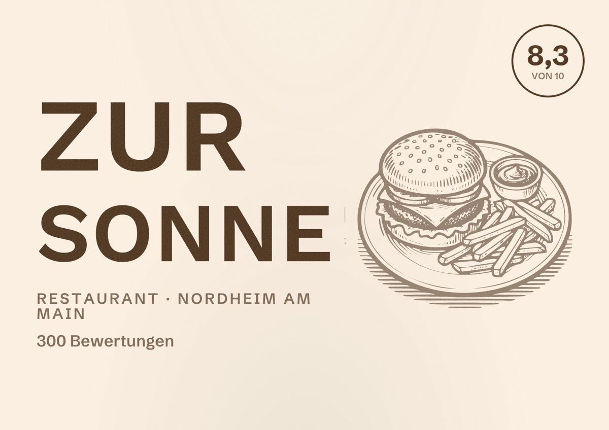 Illustriertes Poster von Zur Sonne, Restaurant in Nordheim am Main: Bewertung 8,3 von 10 aus 300 Bewertungen