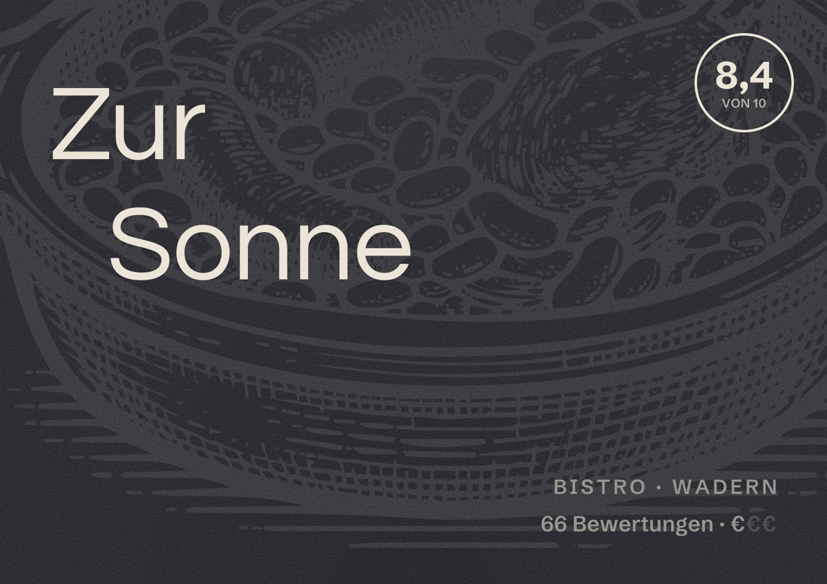 Illustriertes Poster von Zur Sonne, Bistro in Wadern: Bewertung 8,4 von 10 aus 66 Bewertungen, Preisniveau €
