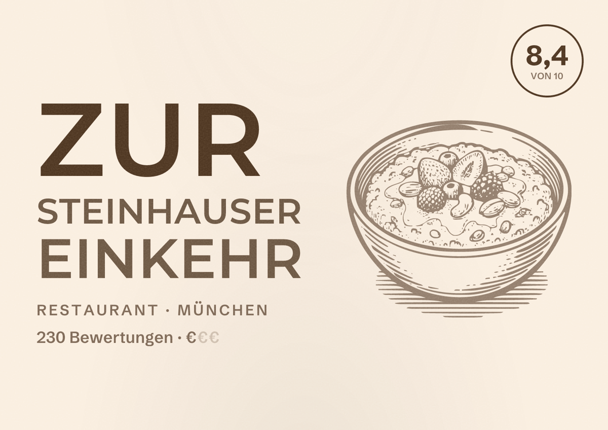 Illustriertes Poster von Zur Steinhauser Einkehr, Restaurant in München: Bewertung 8,4 von 10 aus 230 Bewertungen, Preisniveau €