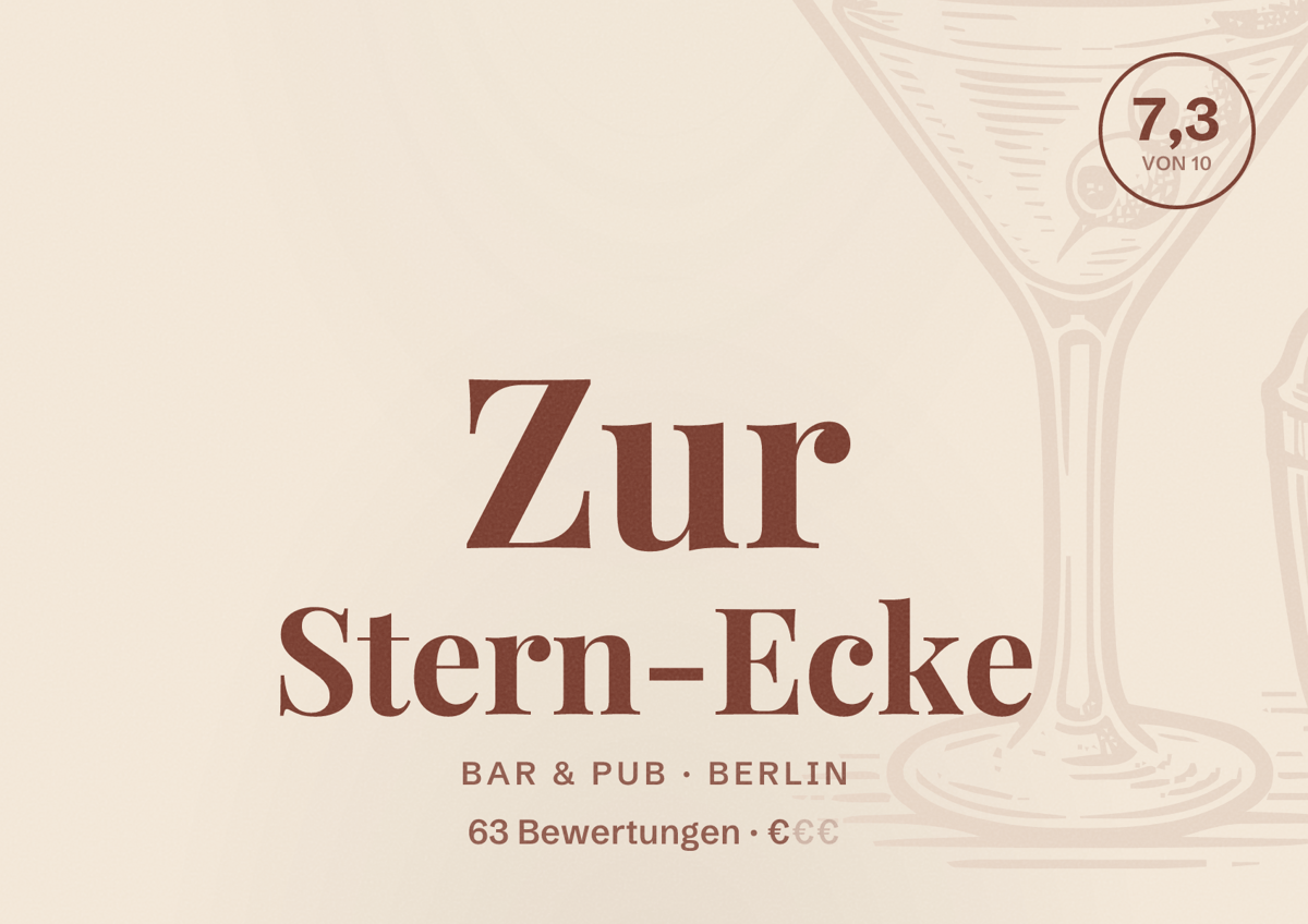 Illustriertes Poster von Zur Stern-Ecke, Bar & Pub in Berlin: Bewertung 7,3 von 10 aus 63 Bewertungen, Preisniveau €