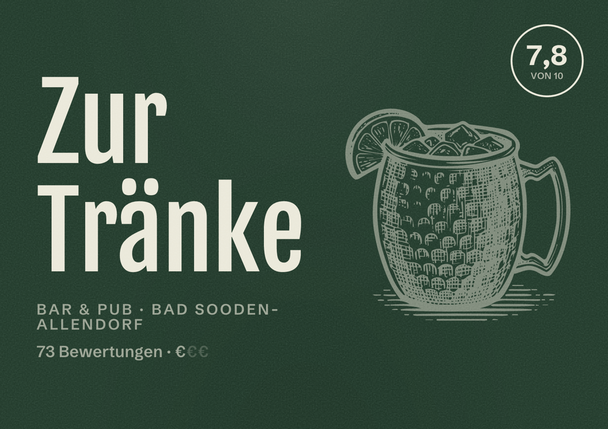 Illustriertes Poster von Zur Tränke, Bar & Pub in Bad Sooden-Allendorf: Bewertung 7,8 von 10 aus 73 Bewertungen, Preisniveau €