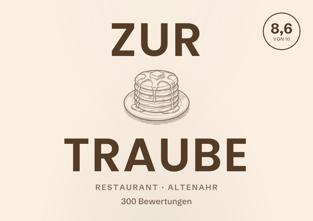 Illustriertes Poster von Zur Traube, Restaurant in Altenahr: Bewertung 8,6 von 10 aus 300 Bewertungen
