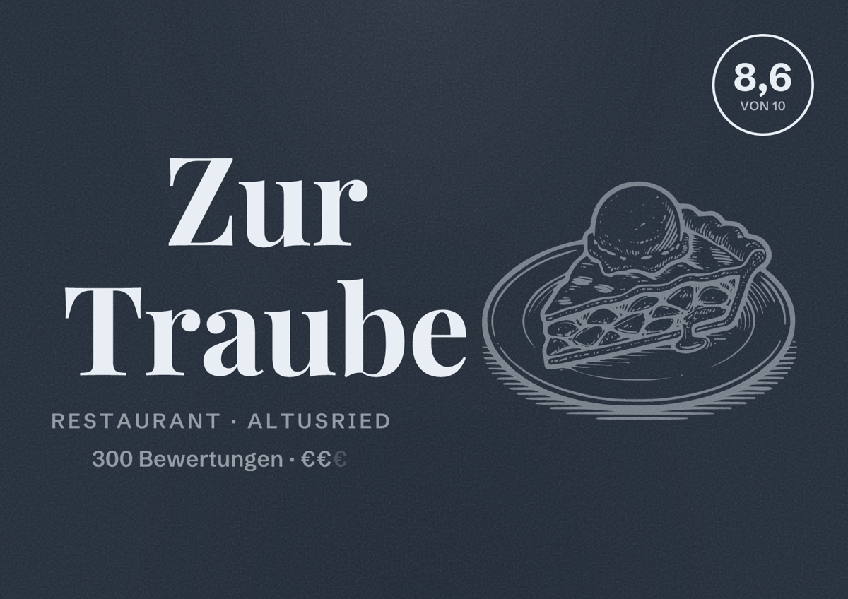Illustriertes Poster von Zur Traube, Restaurant in Altusried: Bewertung 8,6 von 10 aus 300 Bewertungen, Preisniveau €€