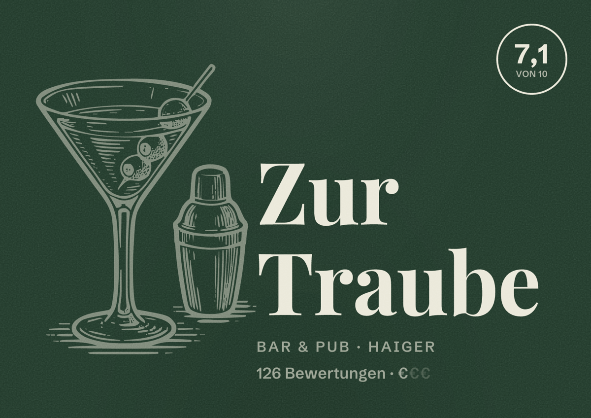 Illustriertes Poster von Zur Traube, Bar & Pub in Haiger: Bewertung 7,1 von 10 aus 126 Bewertungen, Preisniveau €