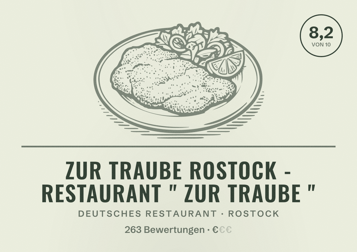 Illustriertes Poster von Zur Traube Rostock - Restaurant " Zur Traube ", Deutsches Restaurant in Rostock: Bewertung 8,2 von 10 aus 263 Bewertungen, Preisniveau €