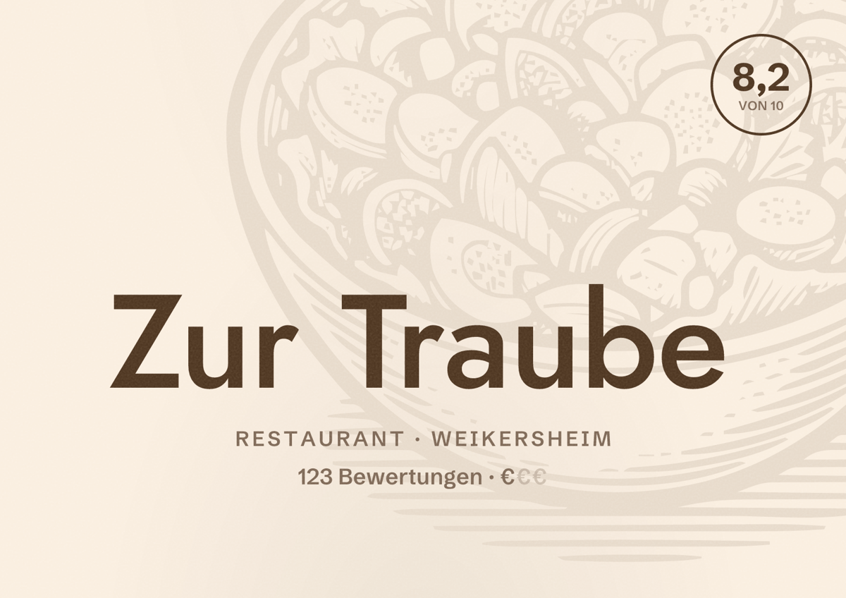 Illustriertes Poster von Zur Traube, Restaurant in Weikersheim: Bewertung 8,2 von 10 aus 123 Bewertungen, Preisniveau €