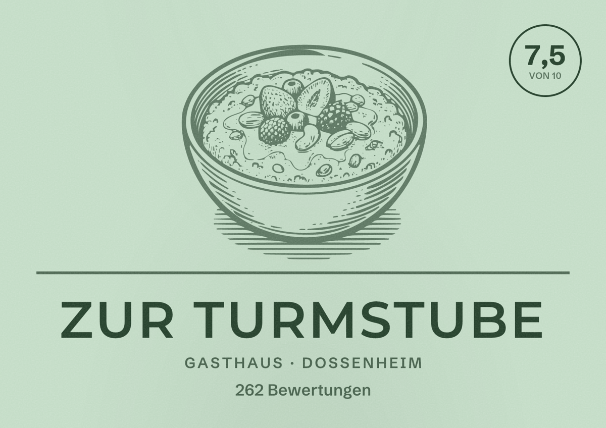 Illustriertes Poster von Zur Turmstube, Gasthaus in Dossenheim: Bewertung 7,5 von 10 aus 262 Bewertungen