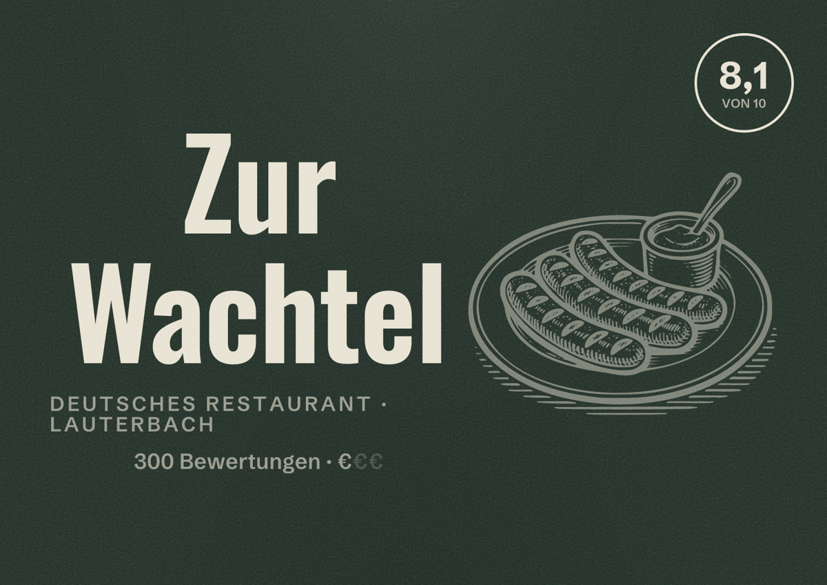 Illustriertes Poster von Zur Wachtel, Deutsches Restaurant in Lauterbach: Bewertung 8,1 von 10 aus 300 Bewertungen, Preisniveau €
