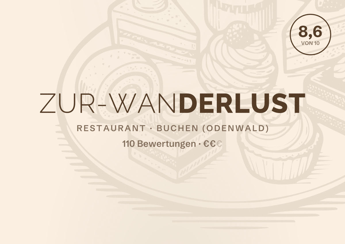Illustriertes Poster von Zur-Wanderlust, Restaurant in Buchen (Odenwald): Bewertung 8,6 von 10 aus 110 Bewertungen, Preisniveau €€