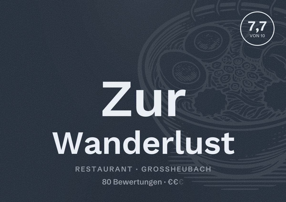 Illustriertes Poster von Zur Wanderlust, Restaurant in Großheubach: Bewertung 7,7 von 10 aus 80 Bewertungen, Preisniveau €€