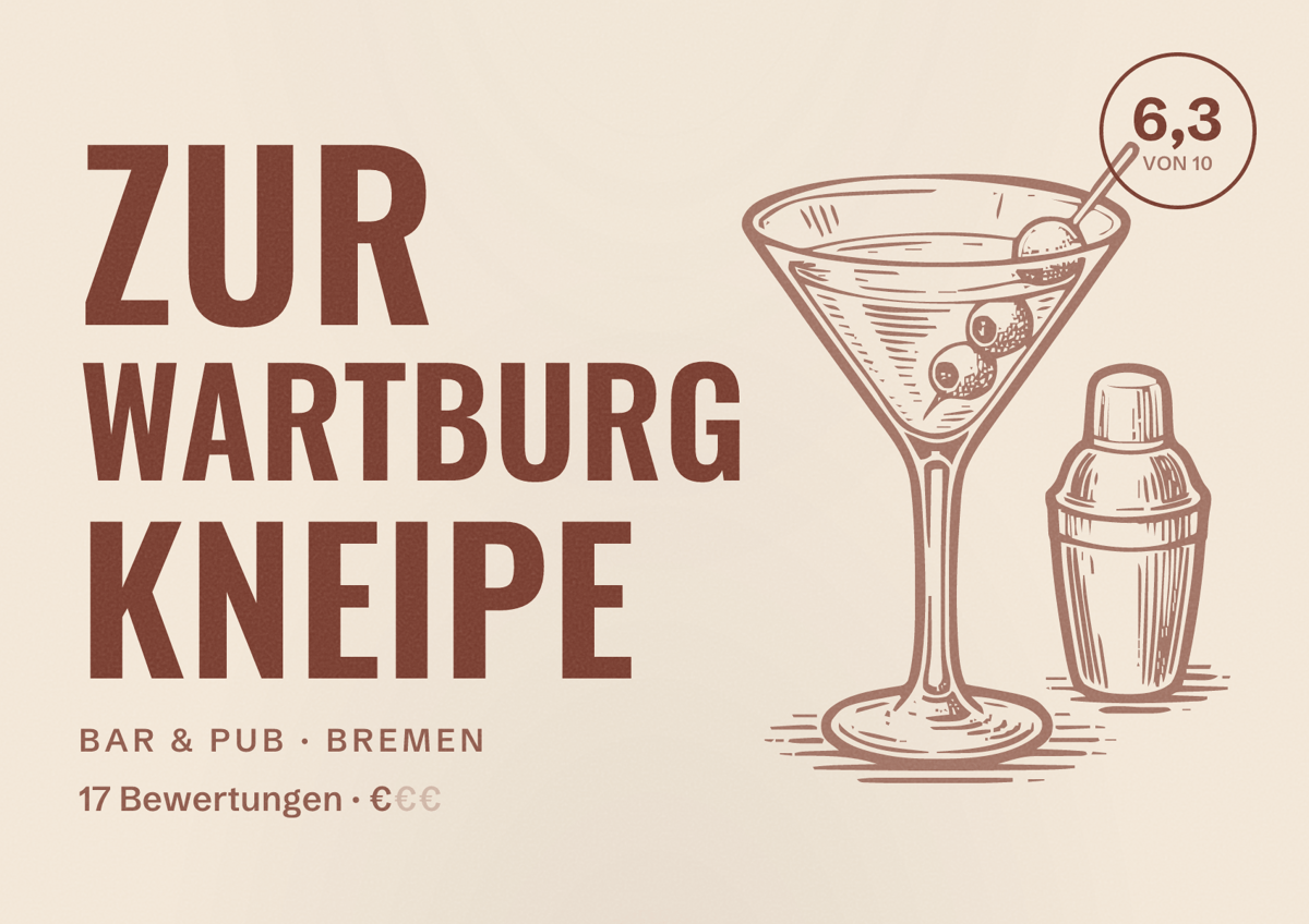 Illustriertes Poster von Zur Wartburg Kneipe, Bar & Pub in Bremen: Bewertung 6,3 von 10 aus 17 Bewertungen, Preisniveau €