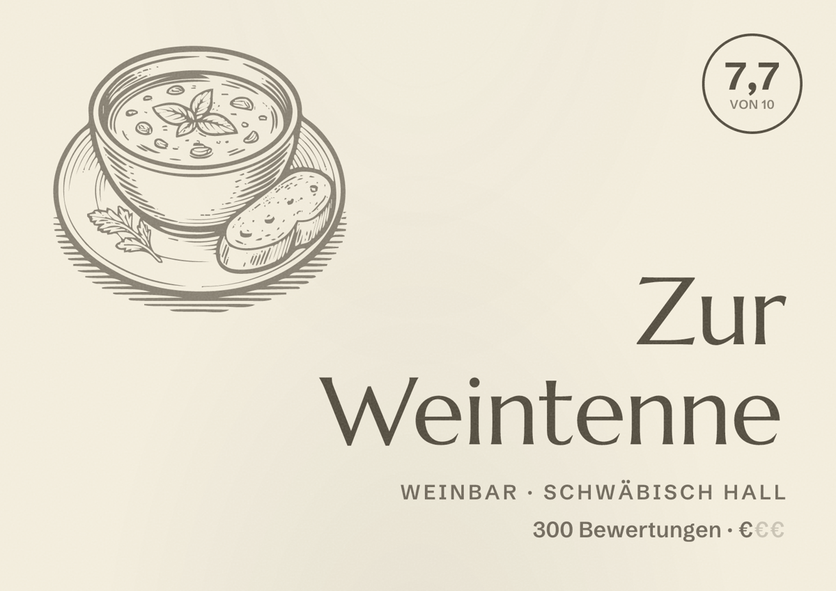 Illustriertes Poster von Zur Weintenne, Weinbar in Schwäbisch Hall: Bewertung 7,7 von 10 aus 300 Bewertungen, Preisniveau €