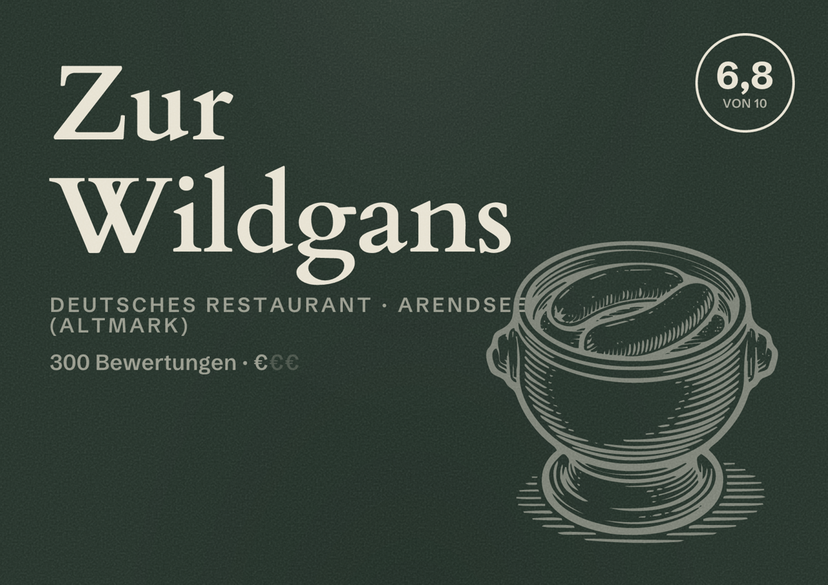 Illustriertes Poster von Zur Wildgans, Deutsches Restaurant in Arendsee (Altmark): Bewertung 6,8 von 10 aus 300 Bewertungen, Preisniveau €