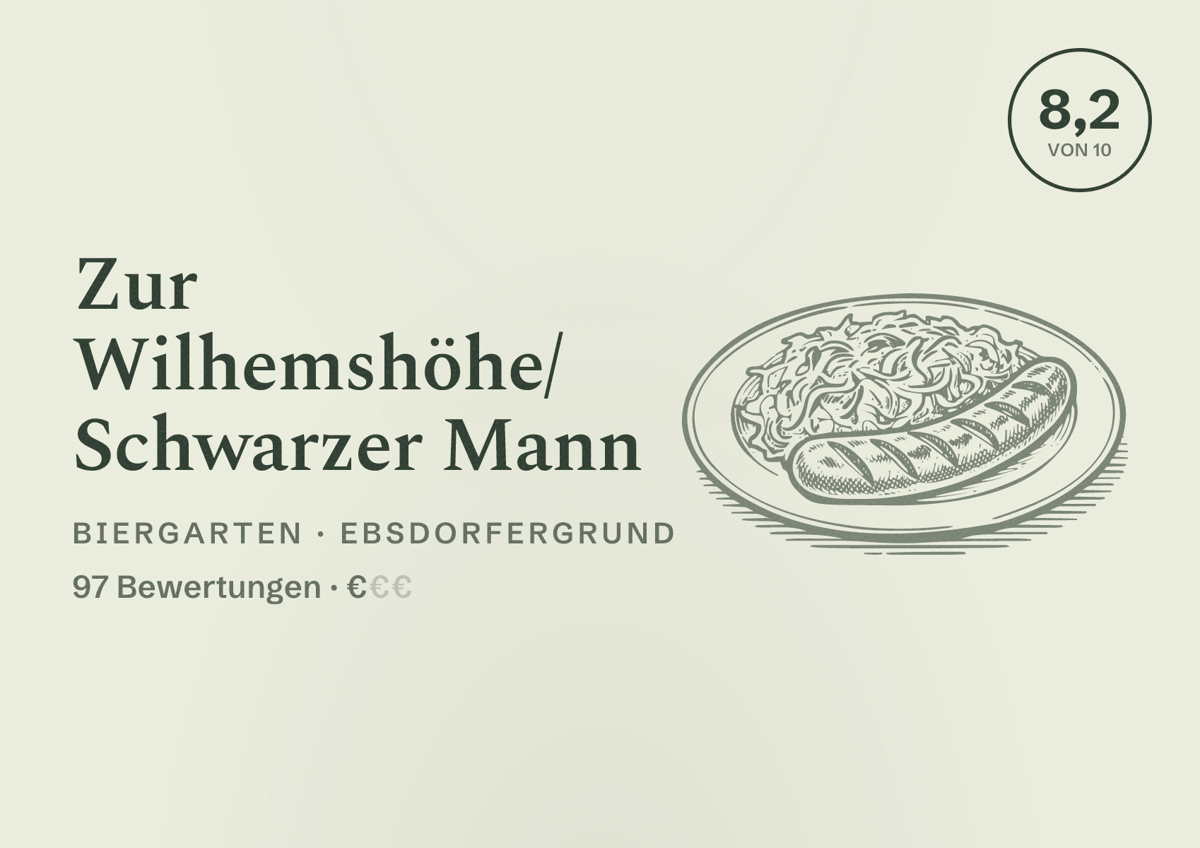 Illustriertes Poster von Zur Wilhemshöhe/ Schwarzer Mann, Biergarten in Ebsdorfergrund: Bewertung 8,2 von 10 aus 97 Bewertungen, Preisniveau €
