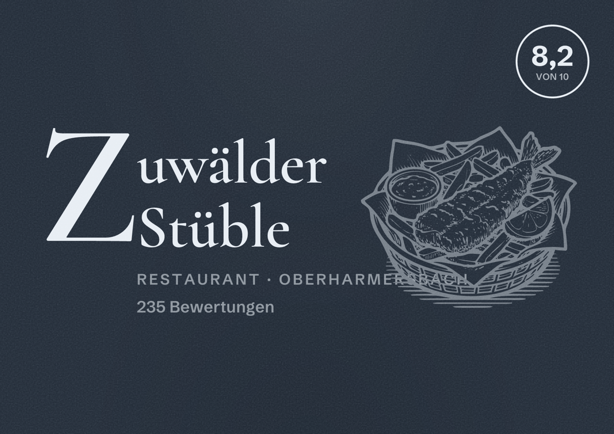Illustriertes Poster von Zuwälder Stüble, Restaurant in Oberharmersbach: Bewertung 8,2 von 10 aus 235 Bewertungen