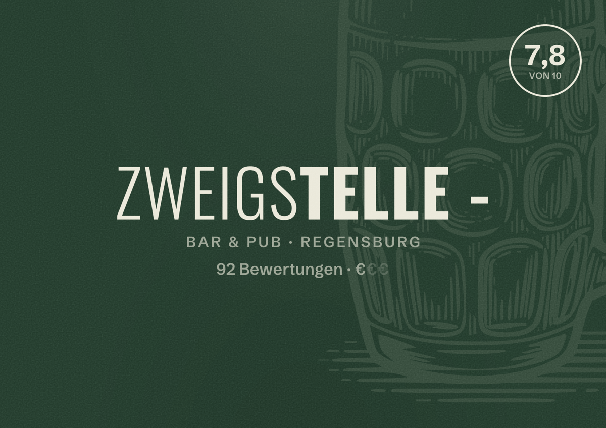 Illustriertes Poster von Zweigstelle -, Bar & Pub in Regensburg: Bewertung 7,8 von 10 aus 92 Bewertungen, Preisniveau €