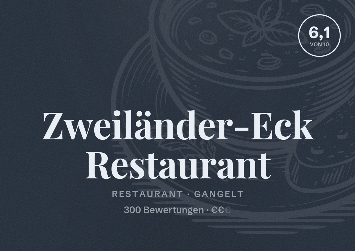 Illustriertes Poster von Zweiländer-Eck Restaurant, Restaurant in Gangelt: Bewertung 6,1 von 10 aus 300 Bewertungen, Preisniveau €€