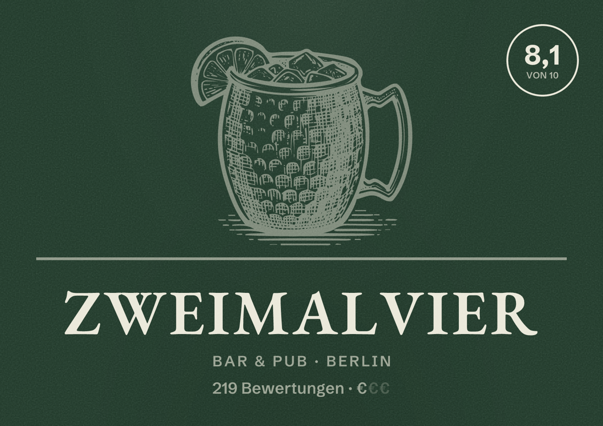 Illustriertes Poster von ZweiMalVier, Bar & Pub in Berlin: Bewertung 8,1 von 10 aus 219 Bewertungen, Preisniveau €