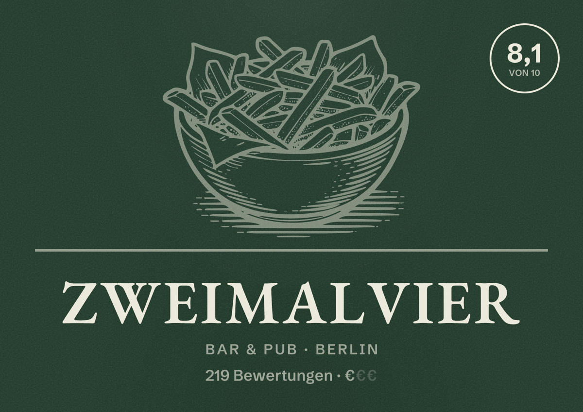 Illustriertes Poster von ZweiMalVier, Bar & Pub in Berlin: Bewertung 8,1 von 10 aus 219 Bewertungen, Preisniveau €