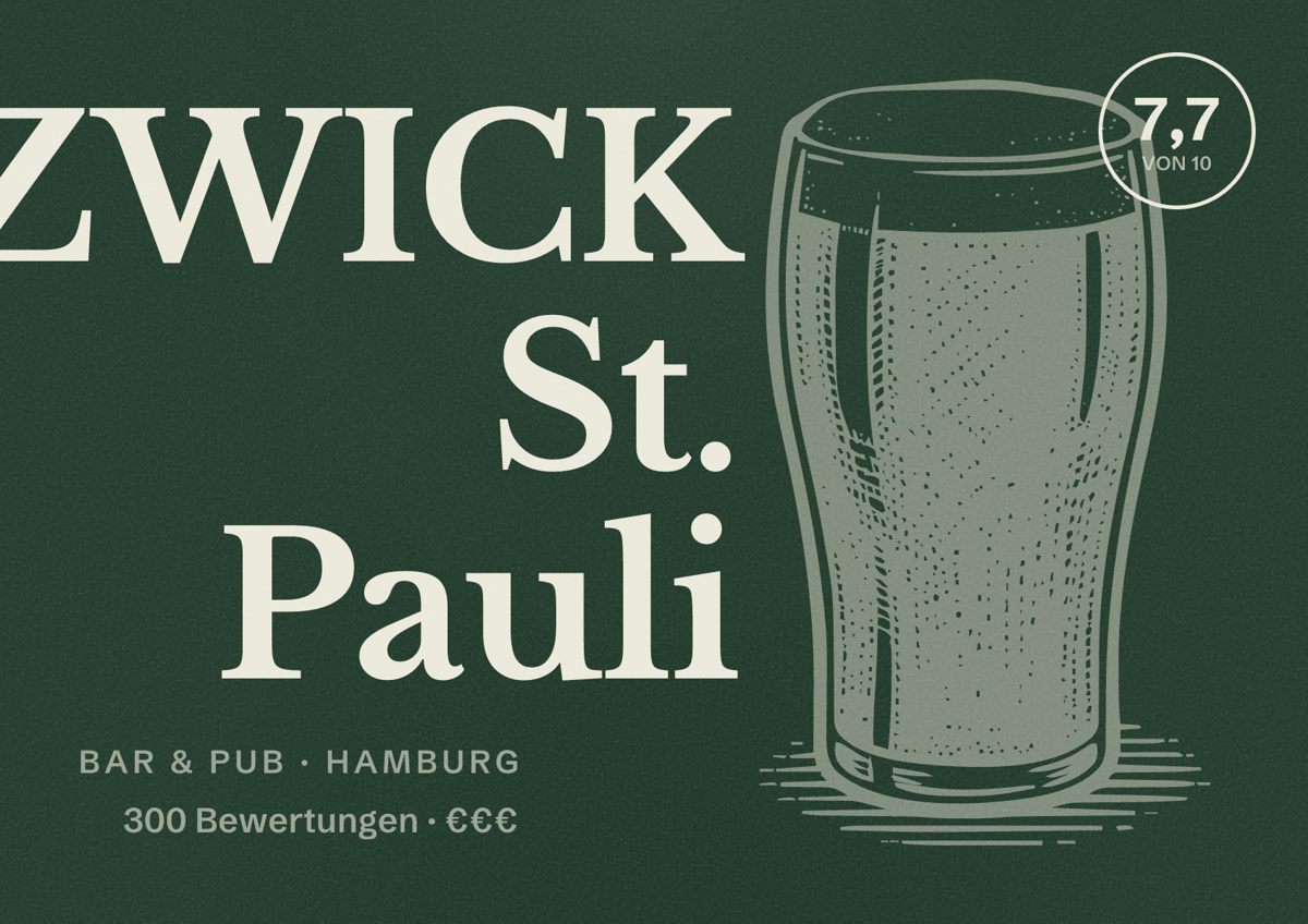Illustriertes Poster von ZWICK St. Pauli, Bar & Pub in Hamburg: Bewertung 7,7 von 10 aus 300 Bewertungen, Preisniveau €€€