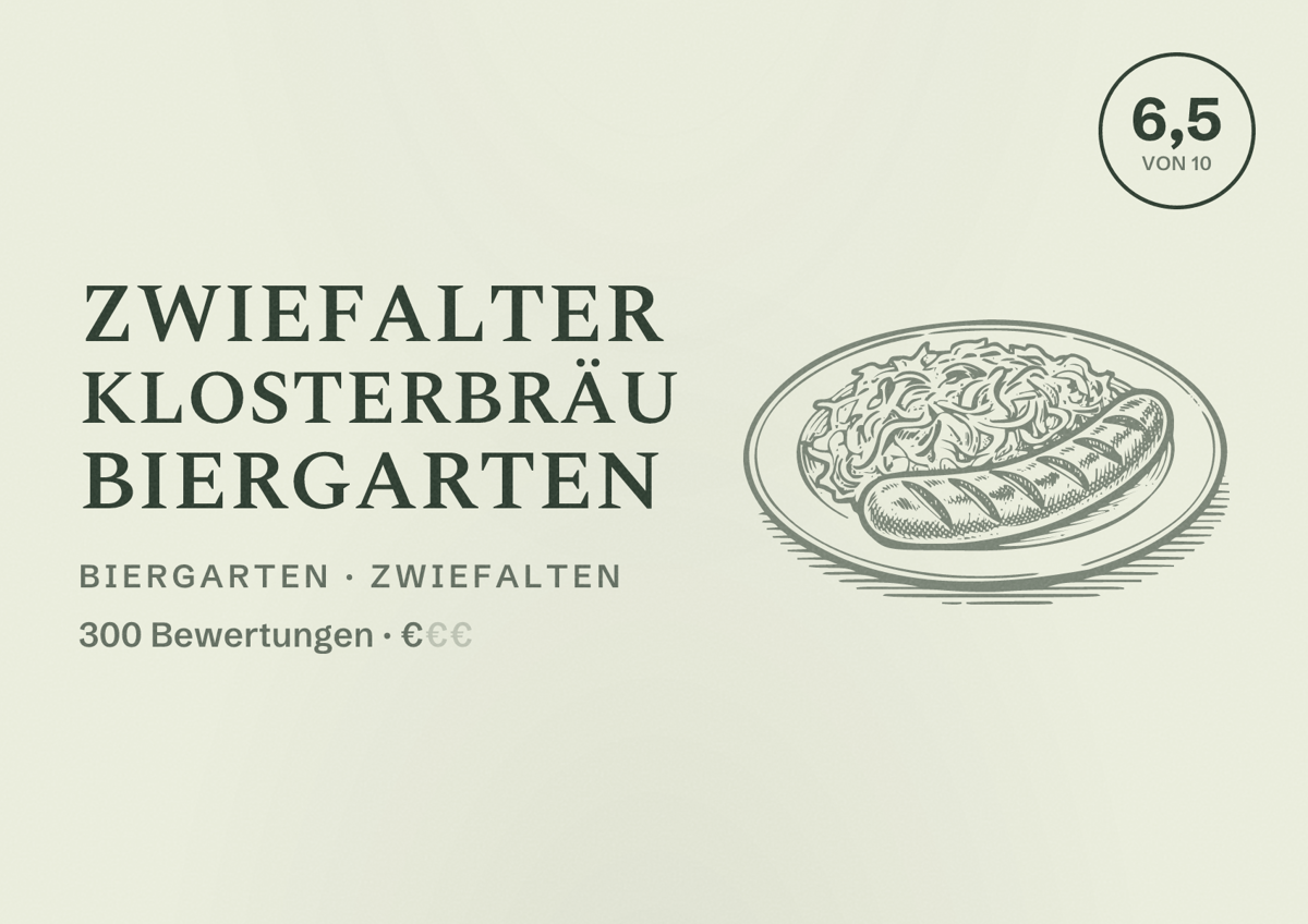 Illustriertes Poster von Zwiefalter Klosterbräu Biergarten, Biergarten in Zwiefalten: Bewertung 6,5 von 10 aus 300 Bewertungen, Preisniveau €