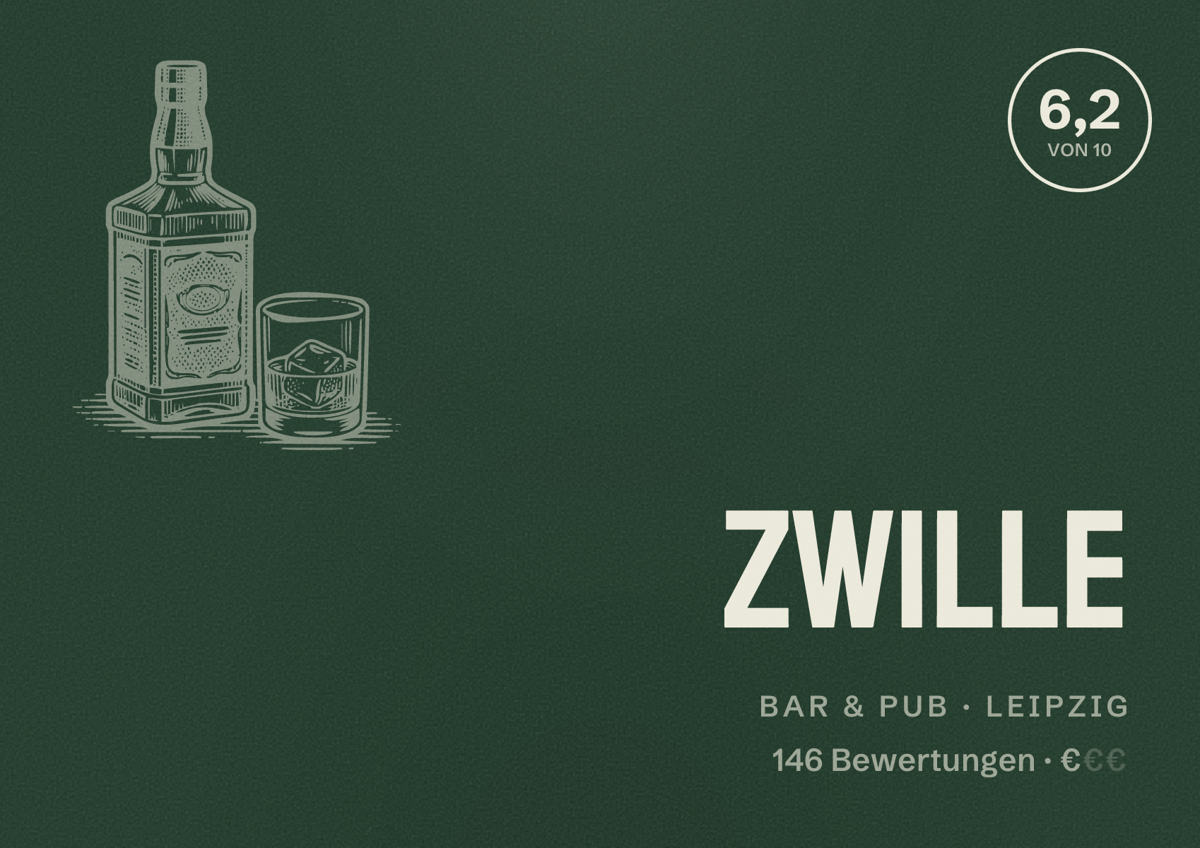 Illustriertes Poster von Zwille, Bar & Pub in Leipzig: Bewertung 6,2 von 10 aus 146 Bewertungen, Preisniveau €