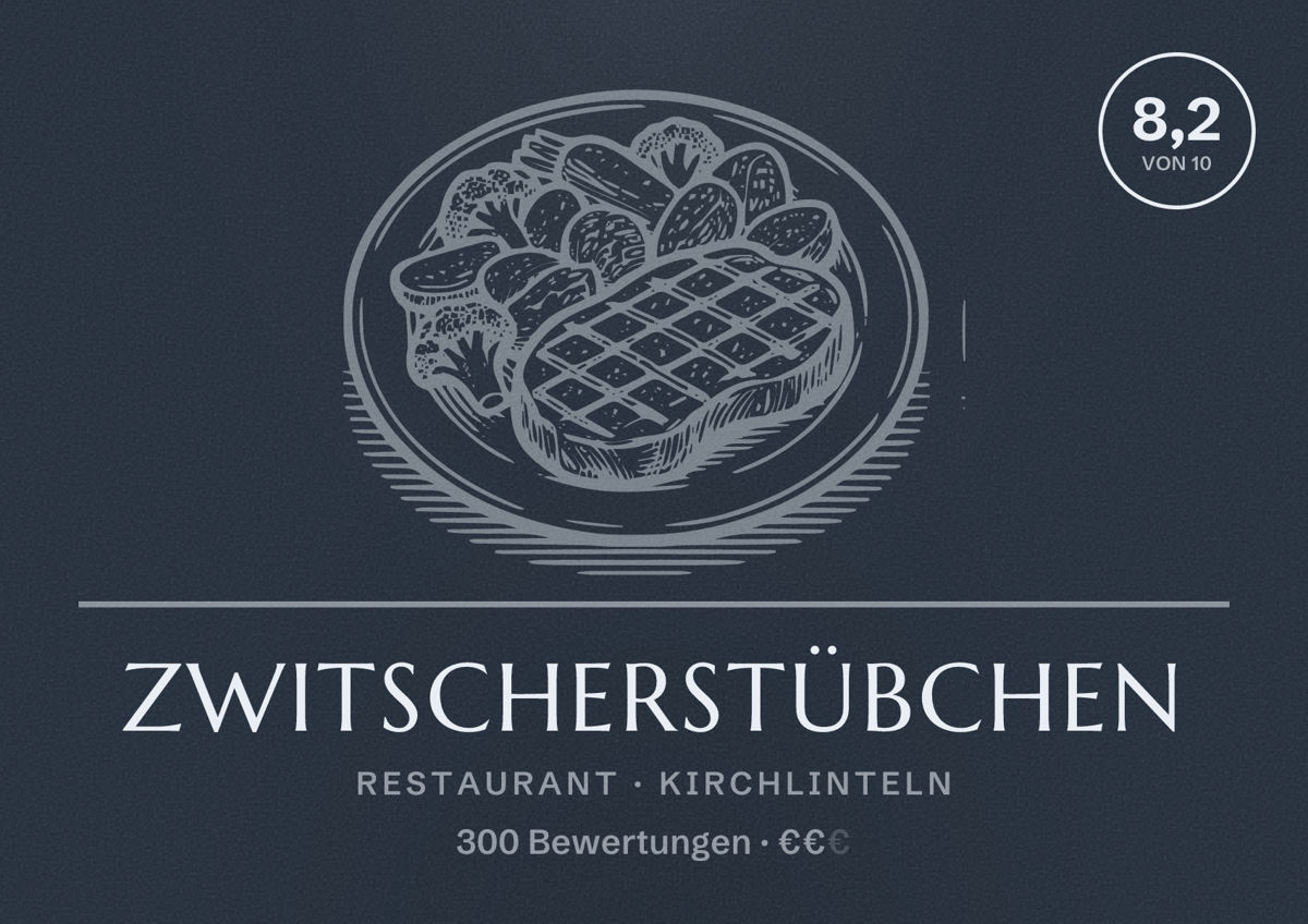 Illustriertes Poster von Zwitscherstübchen, Restaurant in Kirchlinteln: Bewertung 8,2 von 10 aus 300 Bewertungen, Preisniveau €€