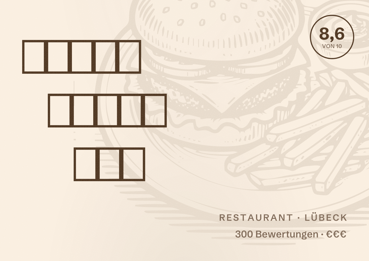 Illustriertes Poster von داکتر الیاس جان, Restaurant in Lübeck: Bewertung 8,6 von 10 aus 300 Bewertungen, Preisniveau €€€