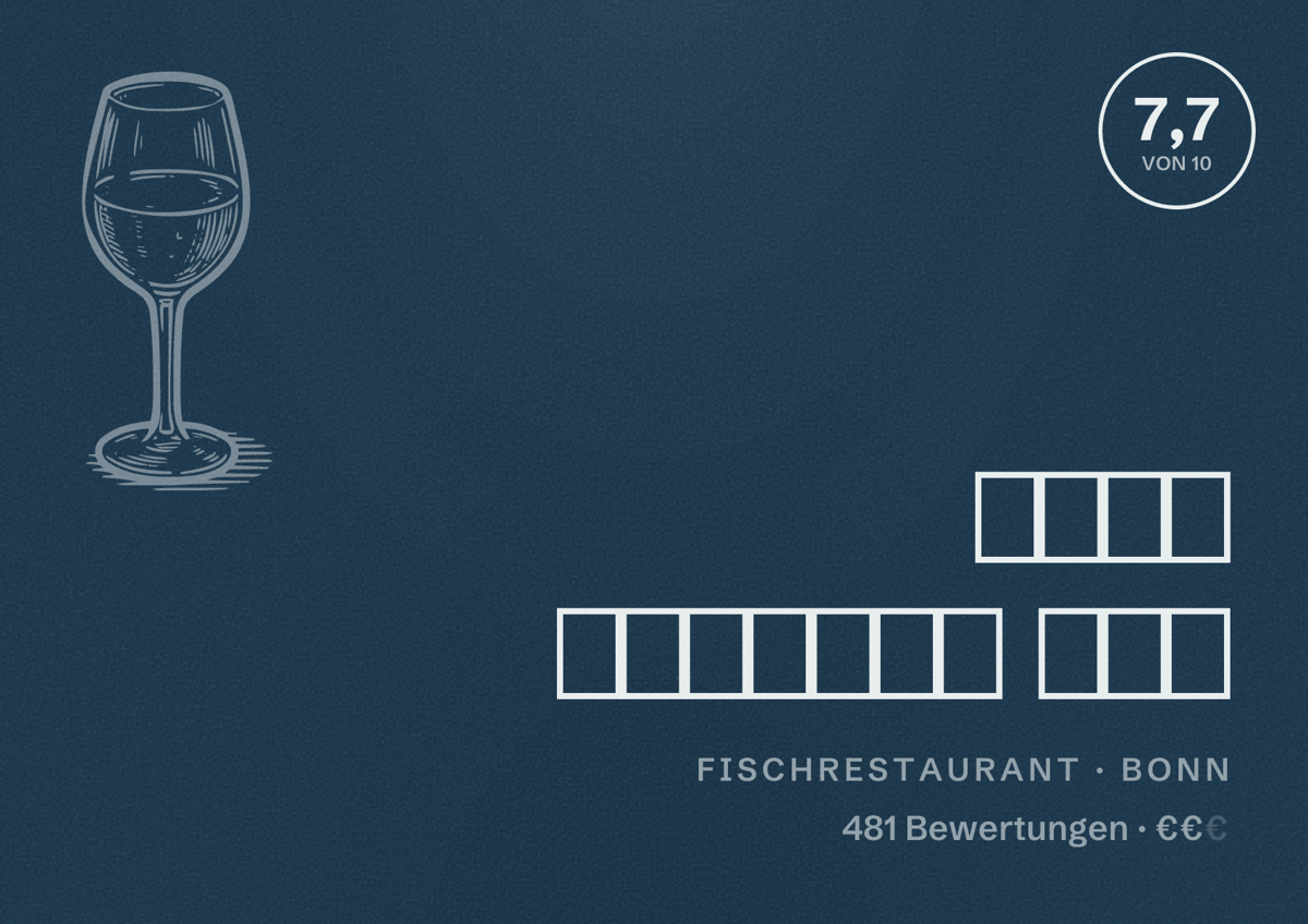 Illustriertes Poster von طنجة المغربي بون, Fischrestaurant in Bonn: Bewertung 7,7 von 10 aus 481 Bewertungen, Preisniveau €€