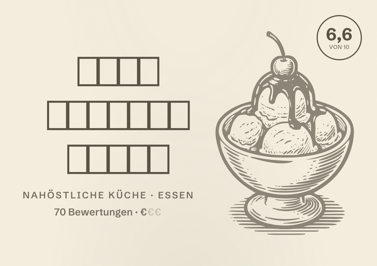 Illustriertes Poster von مطعم ومعجنات الملك, Nahöstliche Küche in Essen: Bewertung 6,6 von 10 aus 70 Bewertungen, Preisniveau €