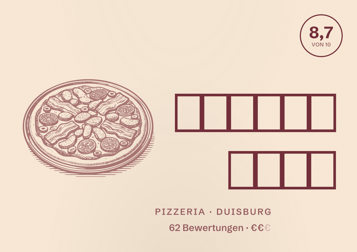 Illustriertes Poster von معجنات شاكر, Pizzeria in Duisburg: Gästebewertung 8,7 von 10 aus 62 Bewertungen