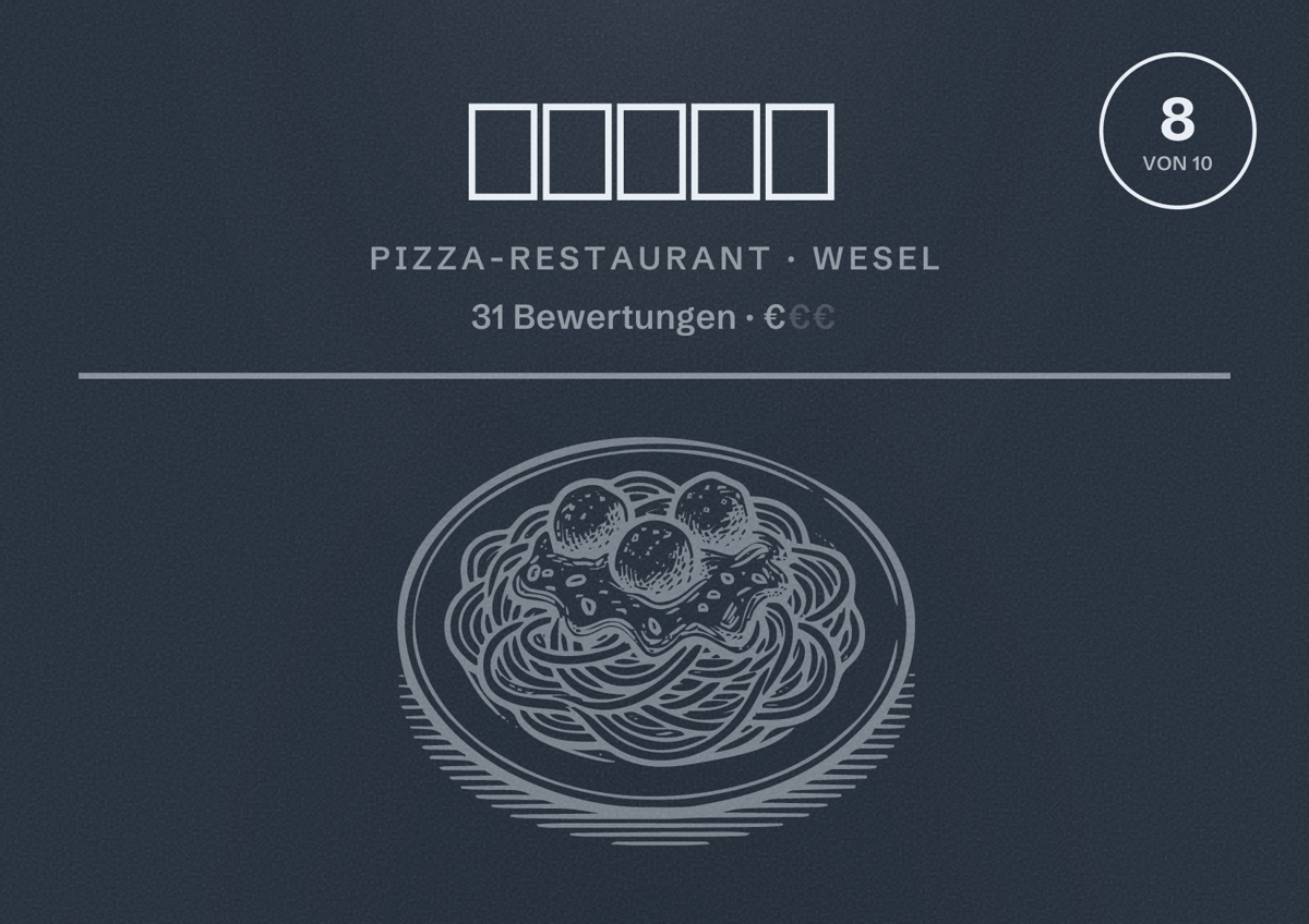 Illustriertes Poster von پیتزا, Pizza-Restaurant in Wesel: Bewertung 8 von 10 aus 31 Bewertungen, Preisniveau €