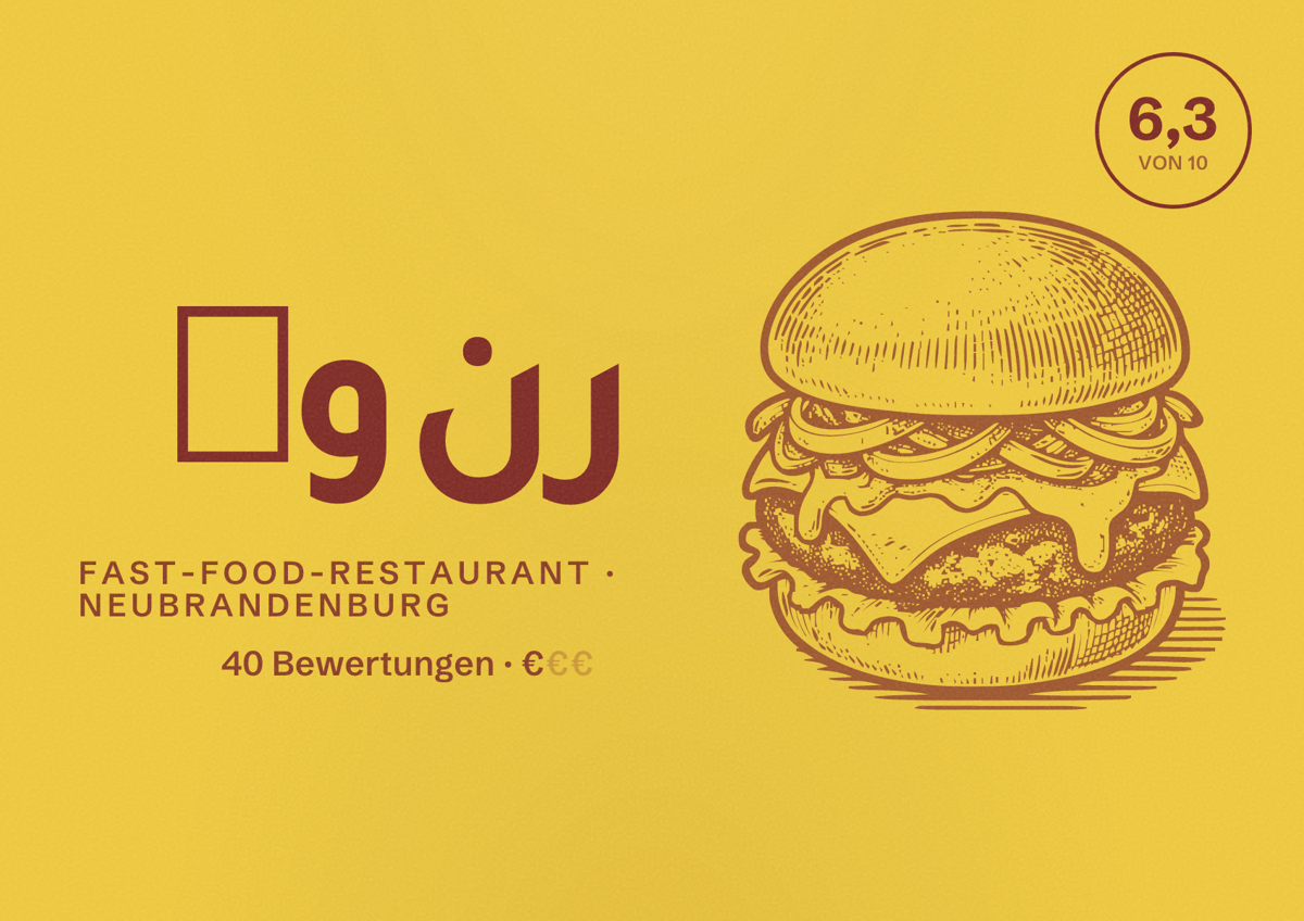 Illustriertes Poster von ډونر, Fast-Food-Restaurant in Neubrandenburg: Bewertung 6,3 von 10 aus 40 Bewertungen, Preisniveau €