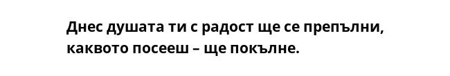 Днес душата ти с радост ще се препълни, каквото посееш – ще покълне. 