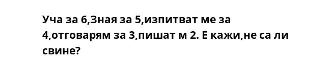 Уча за 6,Зная за 5,изпитват ме за 4,отговарям за 3,пишат м 2. Е кажи,не са ли свине?