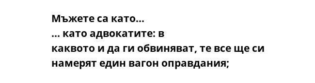 Мъжете са като... ... като адвокатите: в каквото и да ги обвиняват, те все ще си намерят един вагон оправдания;