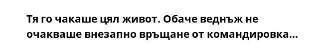 Тя го чакаше цял живот. Обаче веднъж не очакваше внезапно връщане от командировка...