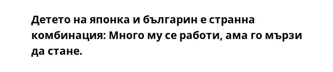 Детето на японка и българин е странна комбинация: Много му се работи, ама го мързи да стане.