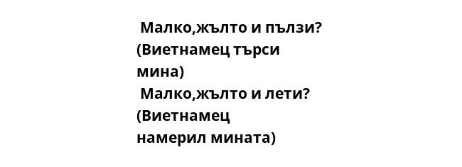  Малко,жълто и пълзи?  (Виетнамец търси мина)  Малко,жълто и лети?  (Виетнамец намерил мината)