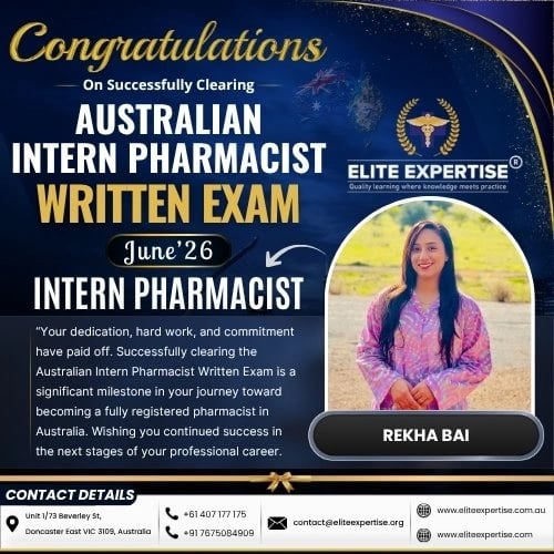 Rekha Bai - Australian Intern Pharmacist Written Exam Result June 2026