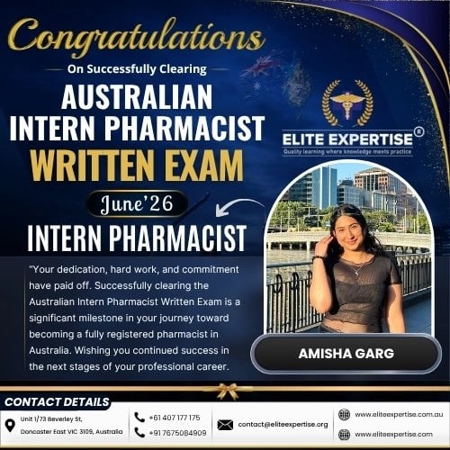 Amisha Garg - Australian Intern Pharmacist Written Exam Result June 2026