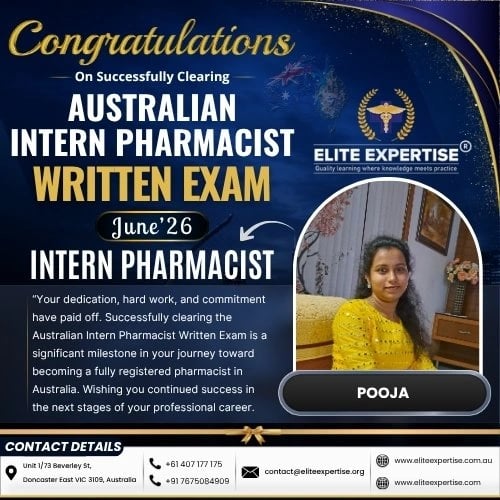 Pooja - Australian Intern Pharmacist Written Exam Result June 2026